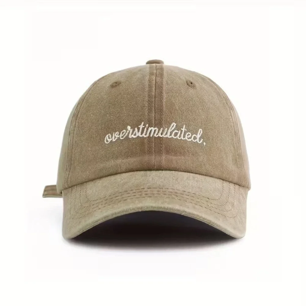 Womens Overstimulated Embroidered Baseball Cap Tan Casual Dad Hat